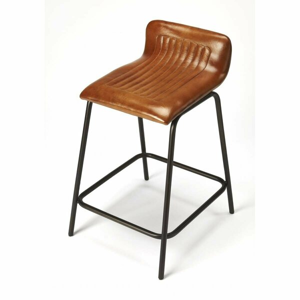 Homeroots 28.5 x 17 x 18 in. Brown Leather & Metal Counter Stool 389124